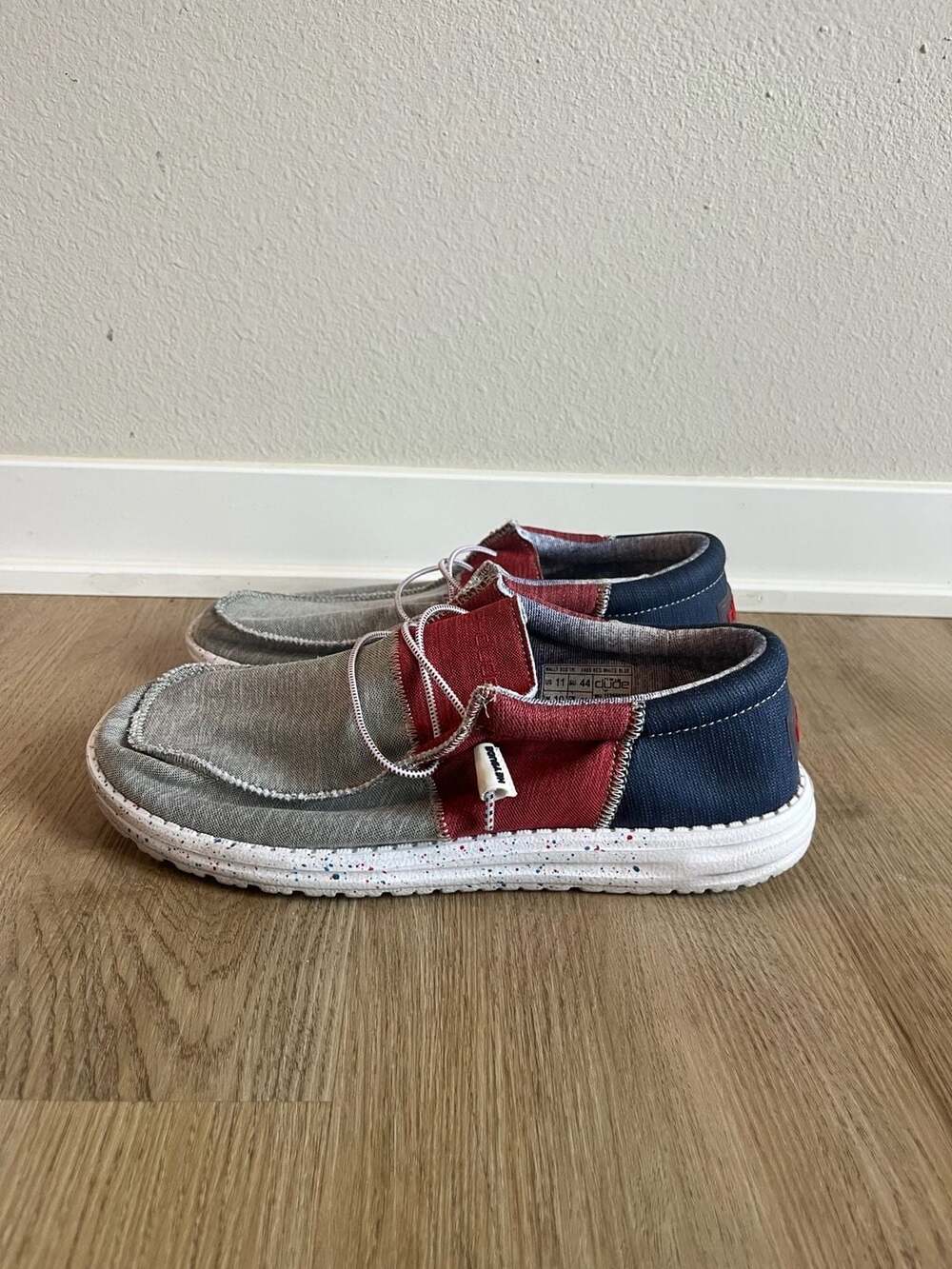 Hey Dude, Wally Sox Tri Fans, Red White Blue Patriotic Slip-Ons, Men’s 11